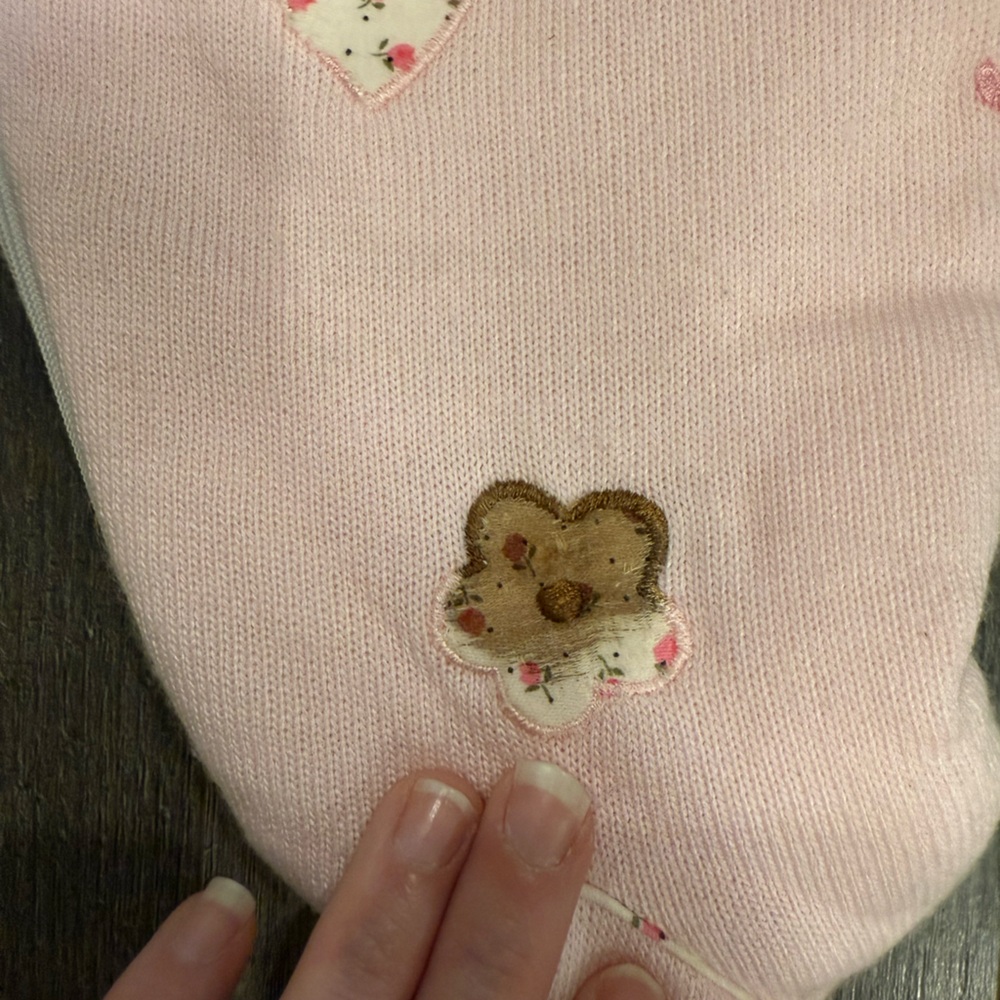 Vintage Friedknit Creations Pink Hooded Baby Bunting. Flawed. Size 3 Months. - Picture 2 of 6
